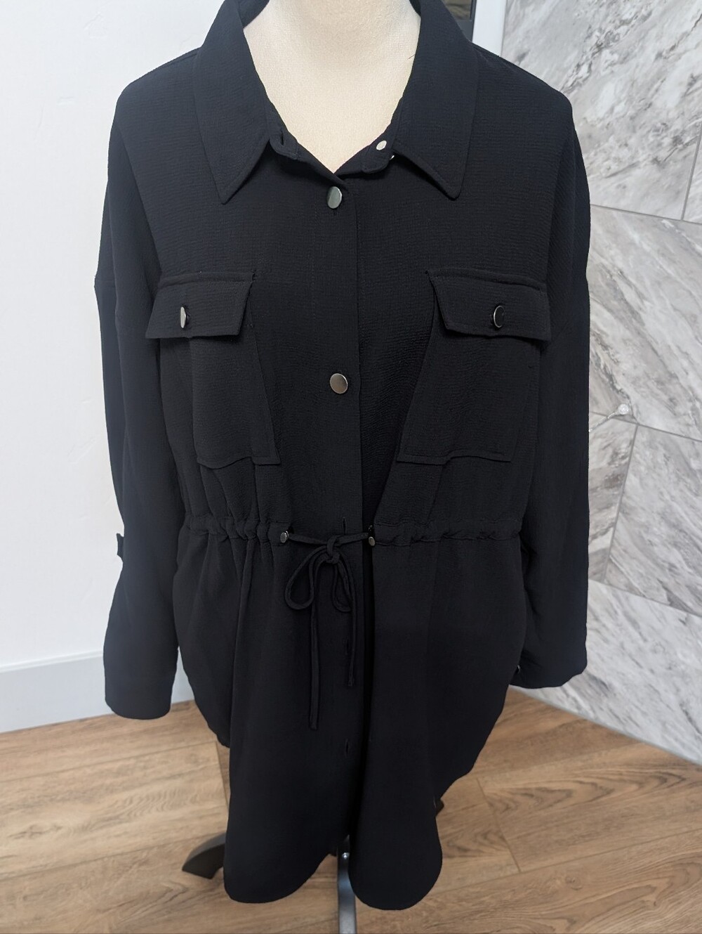 Halogen Black Drawstring Utility Jacket for Women